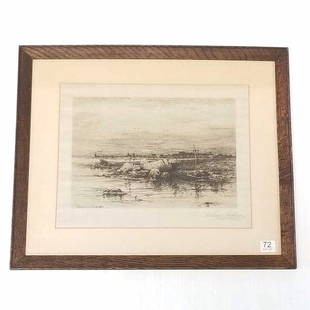 Robert Swain Gifford framed signed etching - 1883- 15 1/4"x 18 3/4" O.D.: Robert Swain Gifford framed signed etching - 1883- 15 1/4"x 18 3/4" O.D.