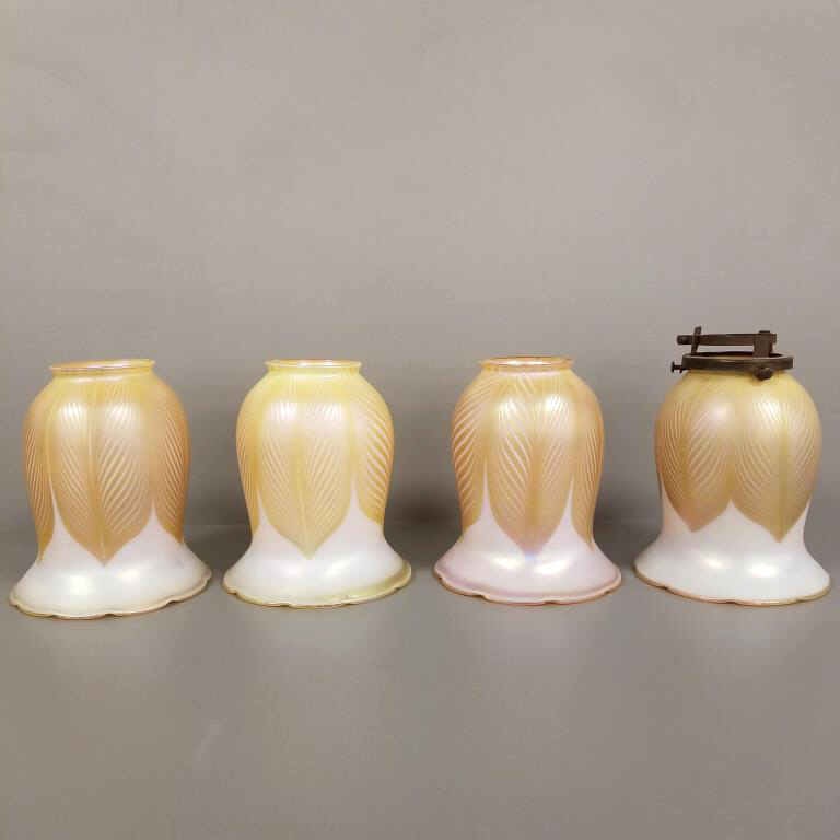 4 Quezal signed pulled feather art glass shades - 5" high (1 of 10)