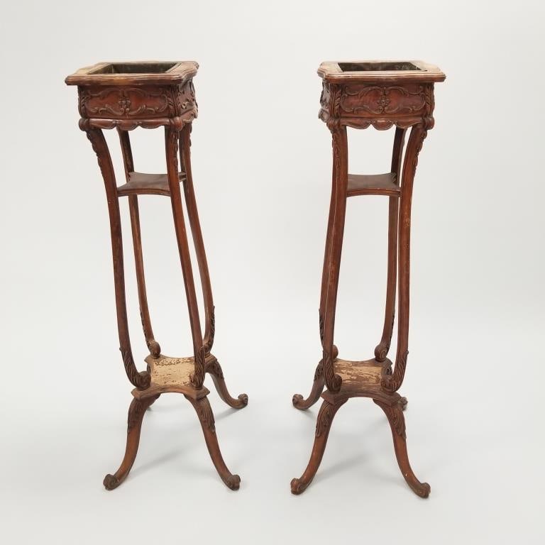 Pair of Victorian tall planters with copper liners (as seen - cracks and finish loss) 45 1/2" high (1 of 10)