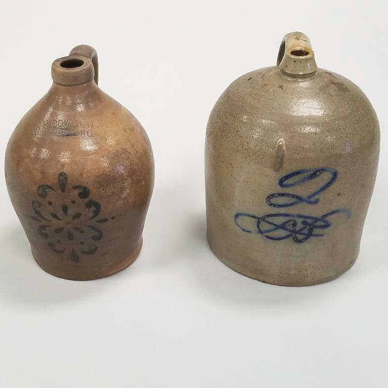 F.H. Cowden Harrisburg signed & decorated stoneware jug - 11 1/2" high & a 2 gallon salt glaze (1 of 15)