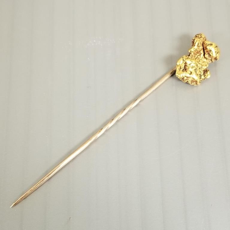 Antique tested 10K gold stick pin with gold nugget 3.0 grams - 2 3/4" long (1 of 4)