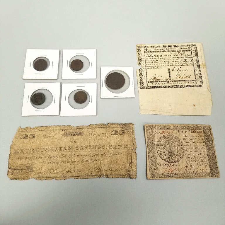 Group of early U.S. coins & currency including Fugio Federal / Colonial 1787 cent & 4 Indian Head pe (1 of 16)
