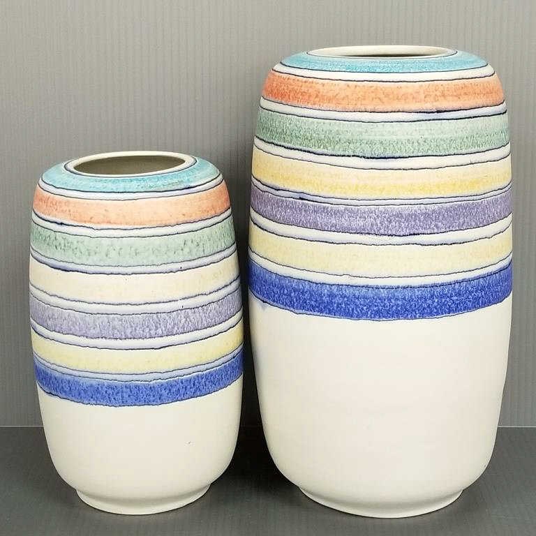 Two Alvino Bagni for Raymor striped vases - 12" & 9 1/4" high: Two Alvino Bagni for Raymor striped vases - 12" & 9 1/4" high