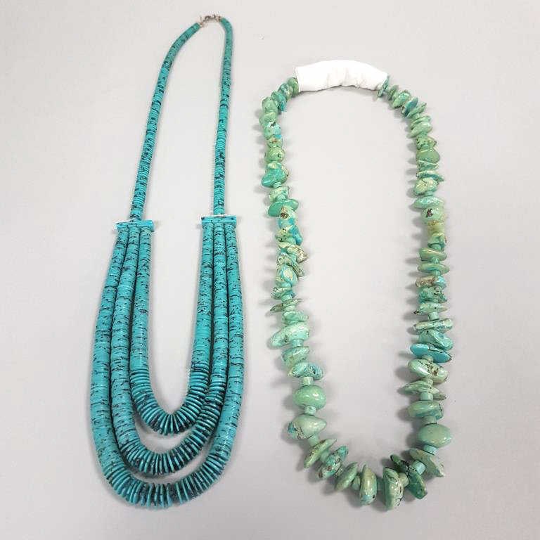 2 Southwest turquoise bead necklaces - 28" longest (1 of 10)