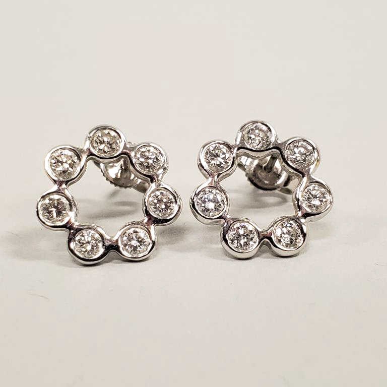 Pair 18k white gold diamond circle earrings set with diamonds: 0.75 ctw, 2.7 grams (earring backs (1 of 4)