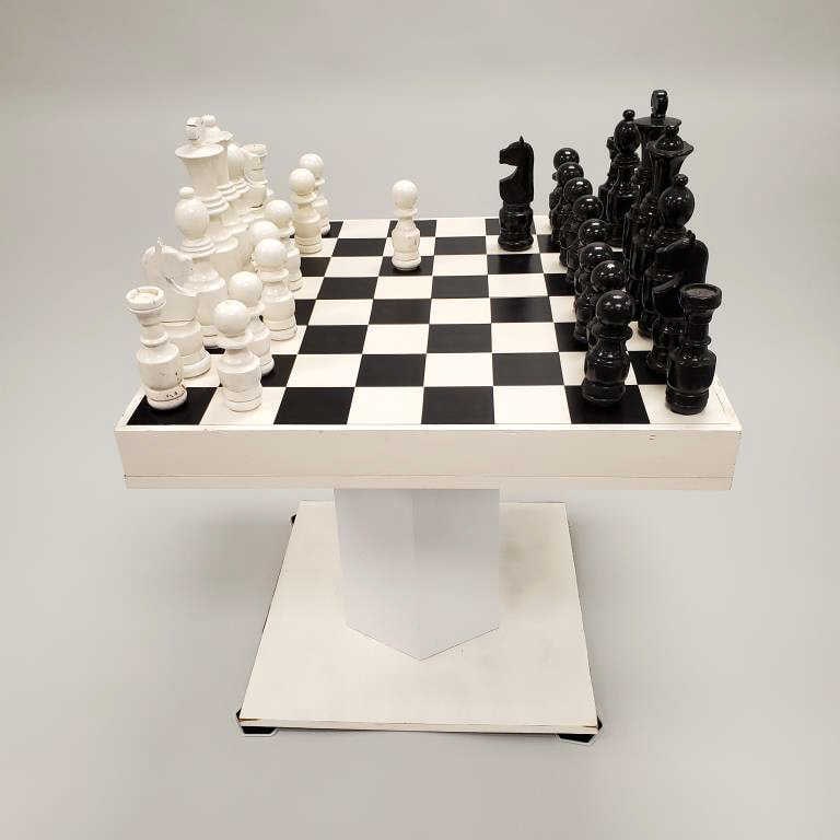 Large chessboard table with pieces - 29 3/4" square x  27" high (1 of 6)