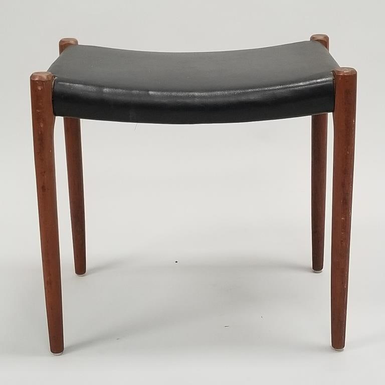 J.L. Moller teak upholstered ottoman with medallion & numbered 93/0180 - 13693 - 16 1/2" wide x 14 (1 of 10)