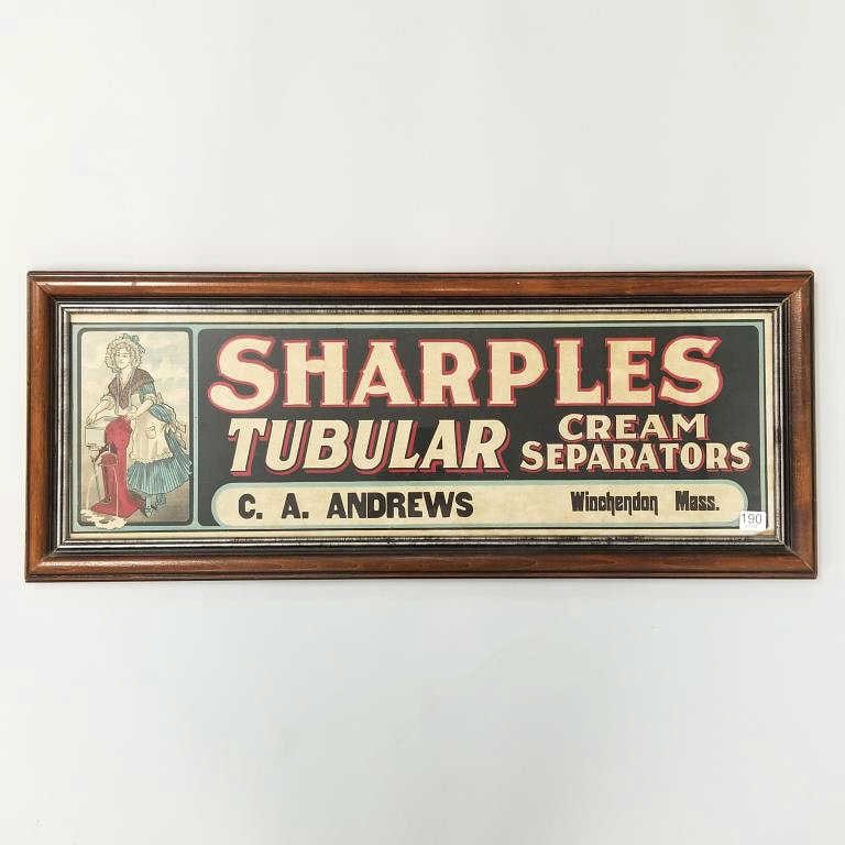 Sharples framed Tubular Cream Separators advertising paper sign - 12 1/4" x 31" O.D. (1 of 6)