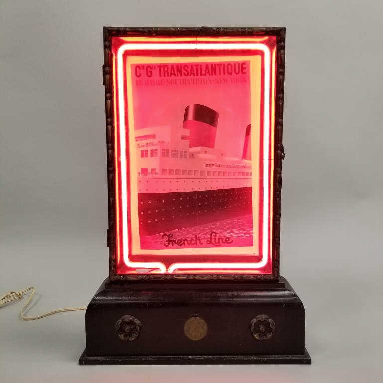 Metal neon display shadow box "French Line" 15 1/4" wide x 4 1/2" deep x 22 3/4" high (1 of 10)