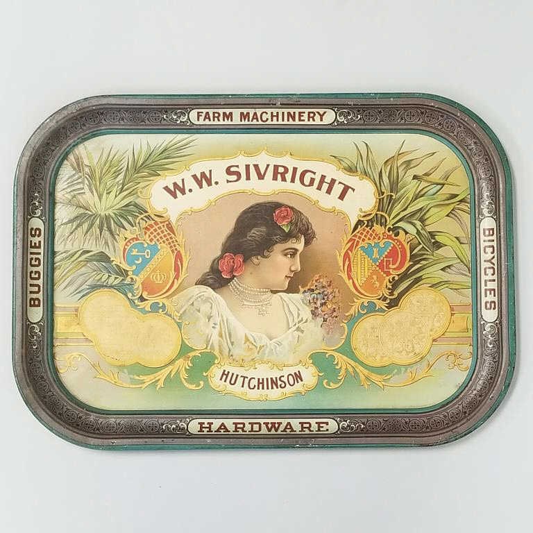 W.W. Sivright - Hutchinson advertising tin tray - Farm Machinery, Buggies, Hardwood, Bicycles - 12 (1 of 10)