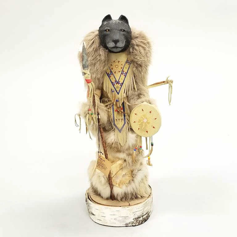 Shawn & Kevin Gadomski wood, leather & fur bear Kachina - 16" high (1 of 12)