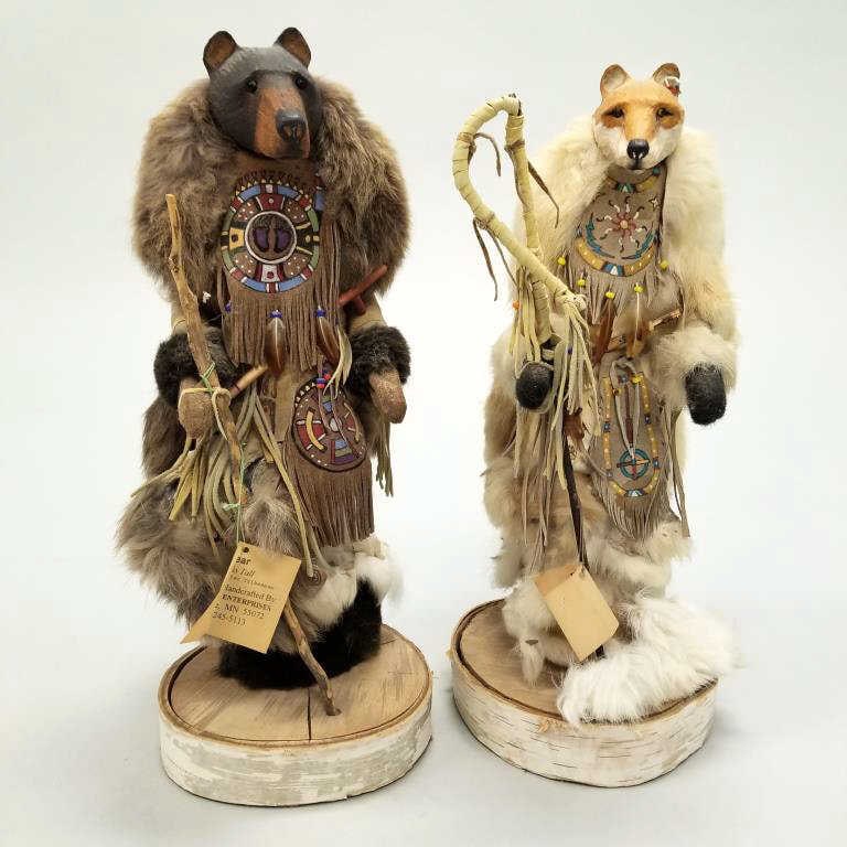 2 Shawn & Kevin Gadomski wood, leather & fur bear Kachina (some as seen) 15 1/2" tallest (1 of 20)