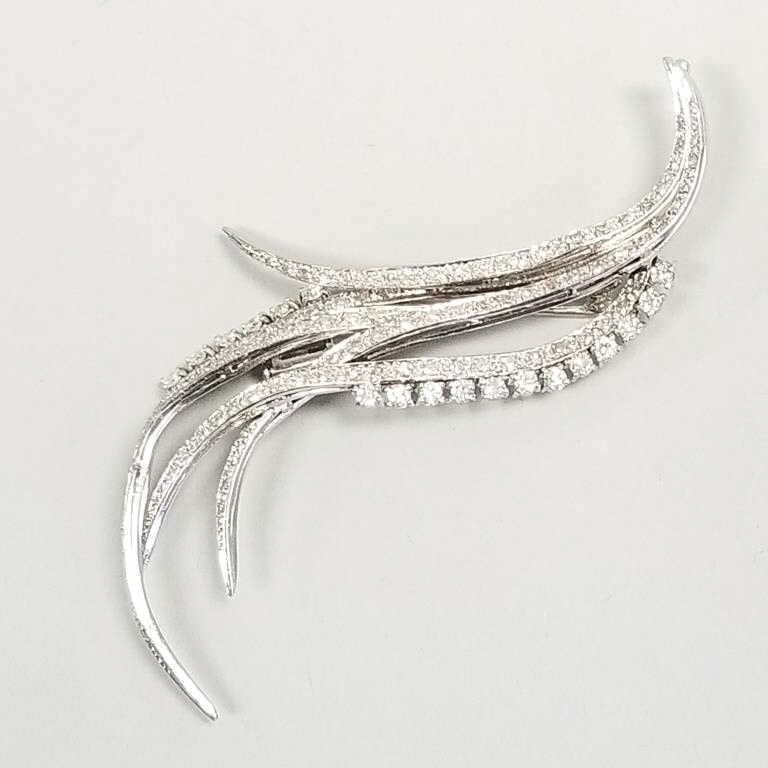 Tested platinum and diamond spray brooch: 22 grams 3 1/2" long; approx. 3.0 TCW (missing 2 diamonds) (1 of 6)