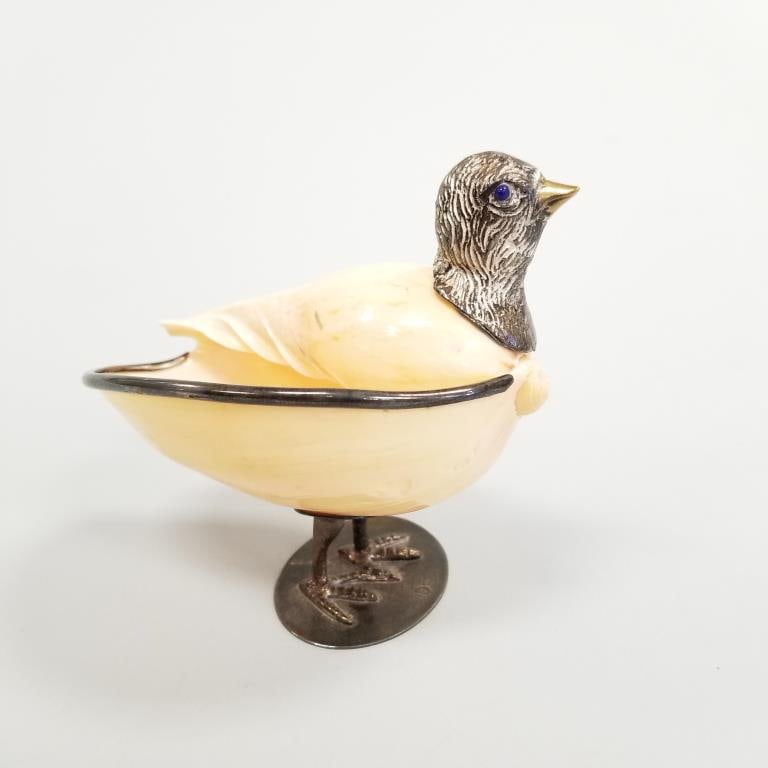 Gabriella Binazzi Italian silverplate shell bird sculpture with enamel eyes - stamped signature with (1 of 10)