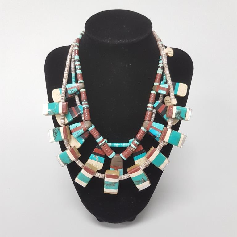 3 turquoise stone and coral bead necklaces - 18" longest (1 of 14)