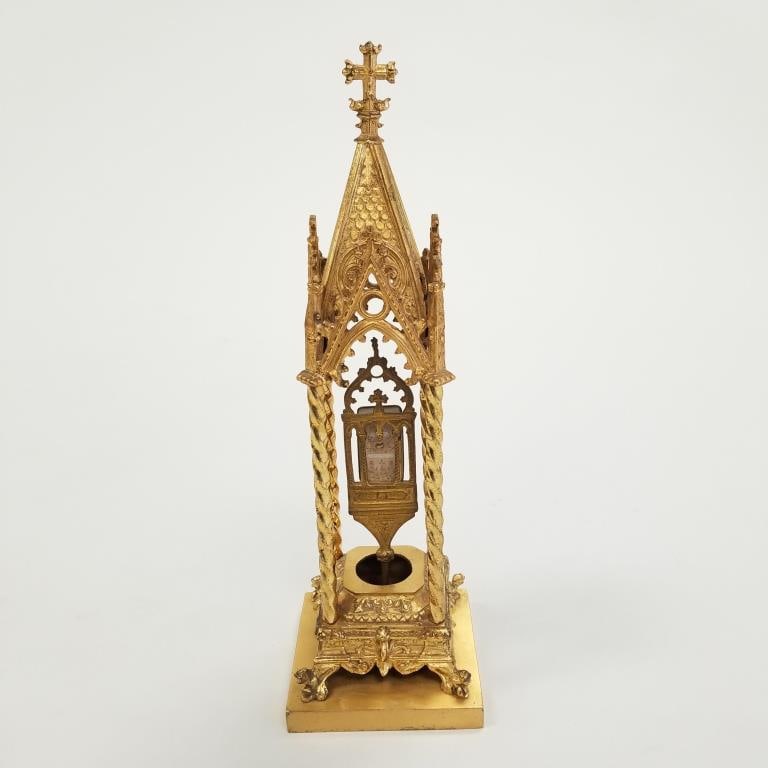 Antique gilt bronze gothic style reliquary 15"T (1 of 11)