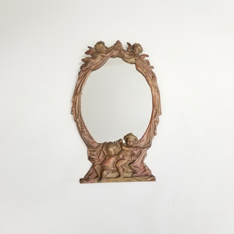 Art nouveau metal figural mirror 11"W 18"H: Art nouveau metal figural mirror 11"W 18"H