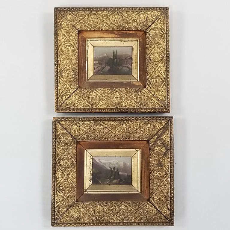2 miniature antique oil paintings in matching Victorian frames - 8 1/2" x 7 1/2" O.D. (1 of 10)