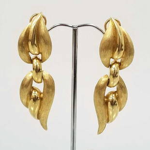 Henry Dunay 18K gold hinged dangle textured earrings - 46.2 grams total; 2 3/4" long: Henry Dunay 18K gold hinged dangle textured earrings - 46.2 grams total; 2 3/4" long