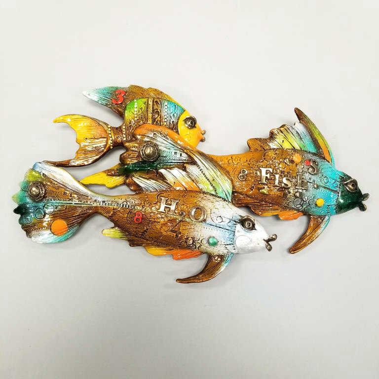Nano Lopez bronze signature stamped sculpture "Fishies Going Right" 2014 #196/880 - 6"x 10"x 1" with (1 of 8)