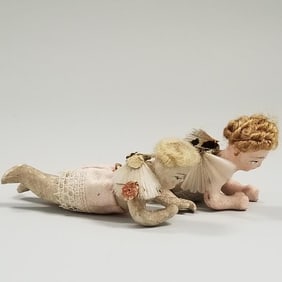 2 antique German wax angels - 4" long