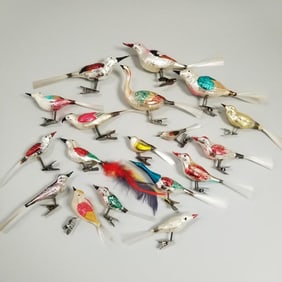 17 antique & vintage, etc. glass bird ornaments with clips