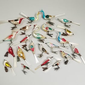 22 antique & vintage, etc. glass bird ornaments with clips