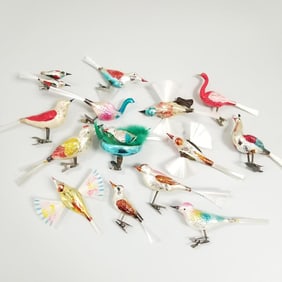 15 antique & vintage, etc. glass bird ornaments with clips