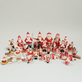 Collection of 30 vintage, etc. mini Santas & Tomte(?) - mostly bisque including Santas on Polar bear