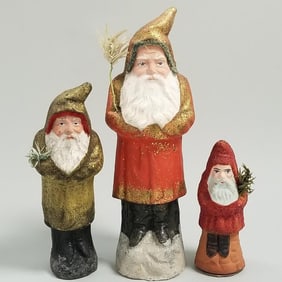 6 1/2" antique German Belsnickel candy container, 9" antique German Belsnickel & 4 1/2" Belsnickel