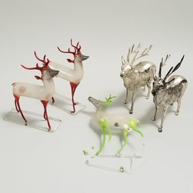 5 assorted vintage reindeer figures including 3 German blown glass (1 as is) & 2 Japan metal -