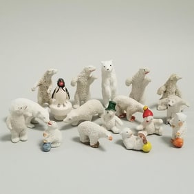 17 antique / vintage Snow Baby bears, etc. figures - some marked Germany