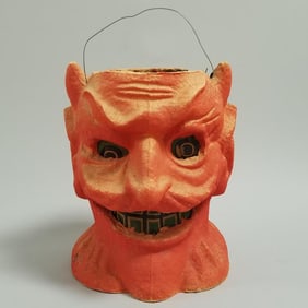 Vintage 6 1/2" devil head lantern with paper face