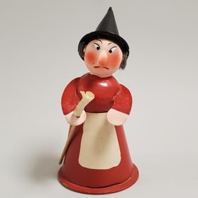 Vintage Western Germany witch candy container - 5 1/2" tall - painted cardboard with steel wool hair