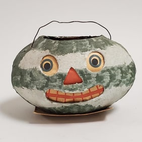 Vintage German cardboard watermelon lantern with paper face - approx. 3" x 4 1/2"