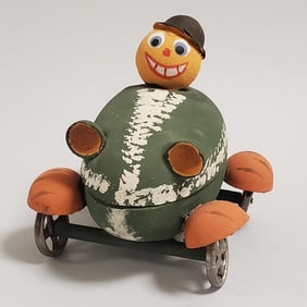 Vintage German watermelon car candy container - cardboard with metal wheels - 4" x 4"