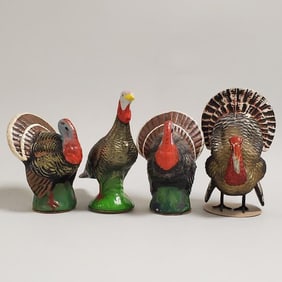 4 vintage German turkey candy containers- 6" tallest (cardboard base replaced)
