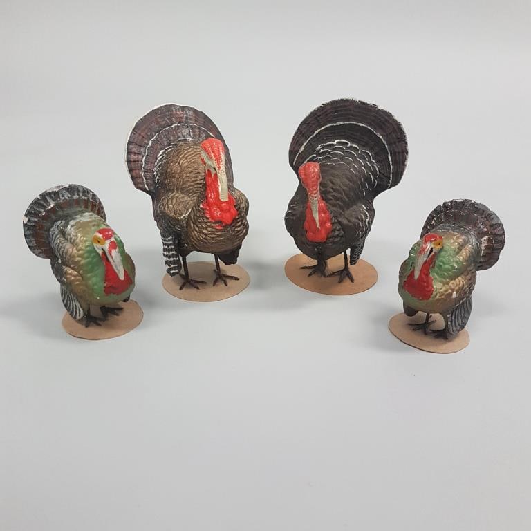 4 vintage German turkey candy containers- 5 1/4" tallest (1 foot repaired) on new cardboard bases (1 of 17)