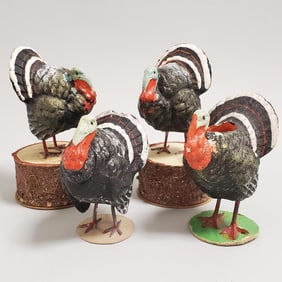 3 vintage German turkey candy containers & 1 candle holder- 4 1/2" tallest