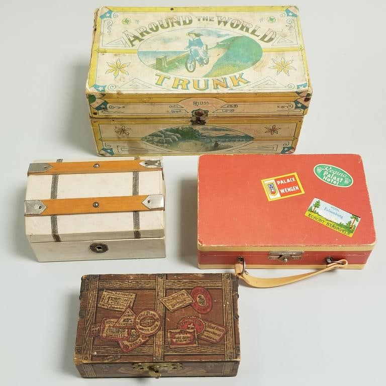 4 antique miniature doll house / doll trunks incl. Bliss- 7" largest (1 of 12)