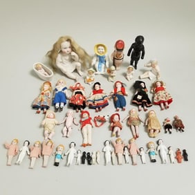 Collection antique miniature bisque dolls & figures incl. Kewpie, jointed, frozen Charlottes, etc- 3