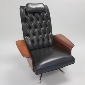 Plycraft upholstered mid-century swivel lounge chair - 41" high (minor tear to seat) unsigned