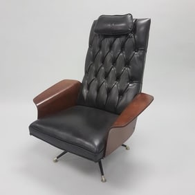 Plycraft upholstered mid-century swivel lounge chair - 41" high (minor tear to seat) unsigned