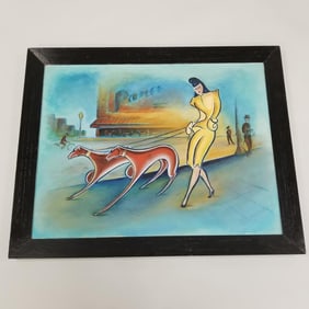 Loyal Chapman framed signed Art Deco painting on canvas - 35 1/4" x 44 1/4" O.D.