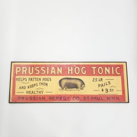 Antique "Prussian Hog Tonic" paper sign - St. Paul, Minn. - 15" x 44" (As seen - restoration)