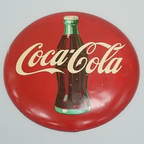 Vintage Coca-Cola button advertising sign - 24" diameter (as seen)