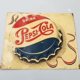 Drink Pepsi-Cola tin embossed advertising sign 27" x 30 1/2" (as seen)