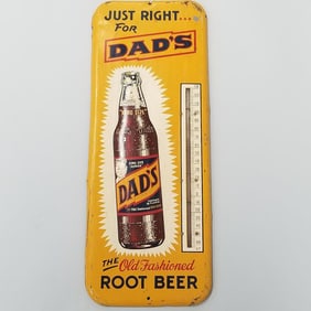Dad's "The Old Fashioned Root Beer" tin advertising thermometer - 9 3/4" x 25 1/2" (as seen)