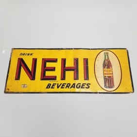 Drink NEHI beverages tin advertising sign - 17 1/2" x 44 3/4" (as seen)