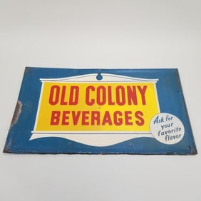 Old Colony Beverages tin advertising sign - 32" x 56" (as seen)
